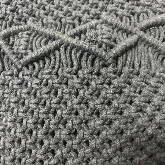 Danielle Nicole Macrame Crochet Boho Black Bag w/ Wood Handle & Crossbody Strap - Picture 3 of 13